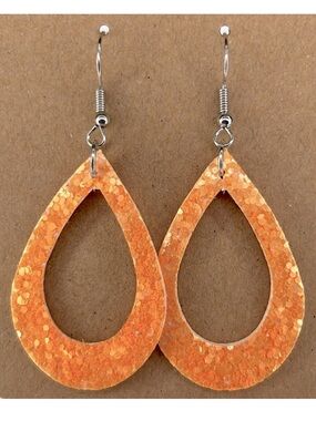 Mini Faux Leather Teardrop Earrings Neon Orange Sparkle